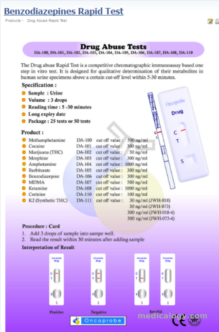 jual Oncoprobe Rapid Test BZO Benzodiazepine 50 Card/Box