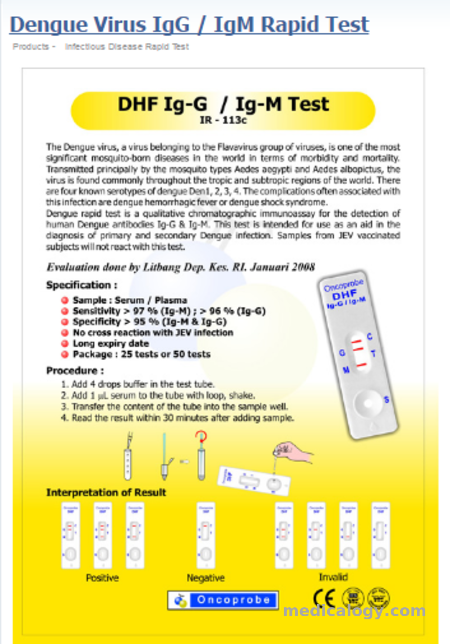jual Oncoprobe Rapid Test Dengue IgG/IgM 50 Card/Box