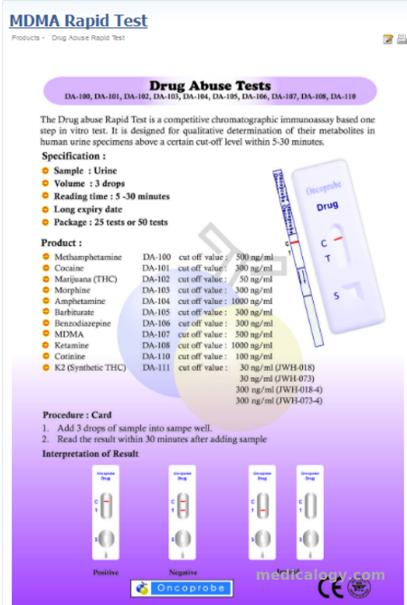 jual Oncoprobe Rapid Test MDMA 25 Card/Box