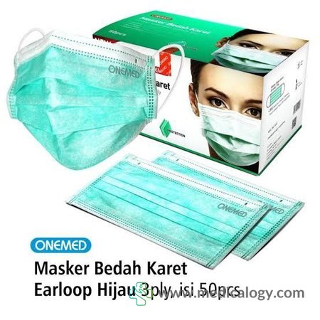 harga Onemed Masker Medis Earloop isi 50 pcs Hijau