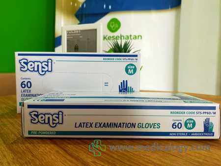 harga Sensi Sarung Tangan Latex Pre Powdered Isi 60 pcs Uk. M