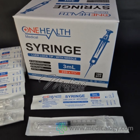 harga Syringe 3 ml Luer Lock Tip 23GX11/2" isi 100 pcs ONEHEALTH