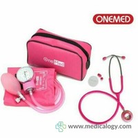 jual Onemed Tensimeter Aneroid 200 Manual Jarum + Stetoskop Warna Pink 