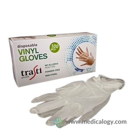 harga Trasti Sarung Tangan Vinyl Food Grade Powder Free Gloves Bening Per Box isi 100 size XL